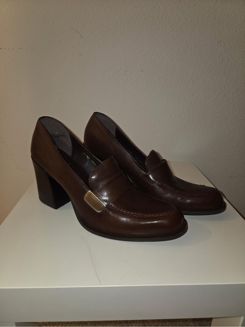 Women’s Brown Block Heel Loafers - Classic Leather Style